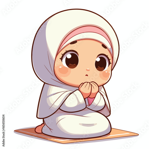 Vector image of a little Muslim woman praying