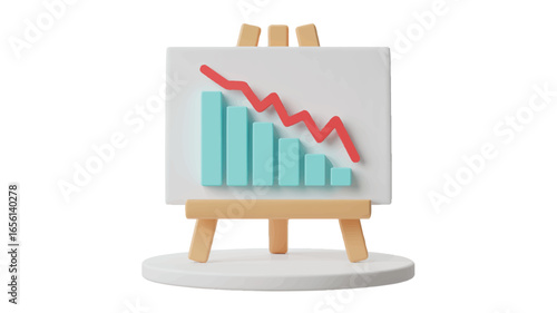 3D Render of a Graph on Easel Showing Declining Business Performance and Economic Downturn
