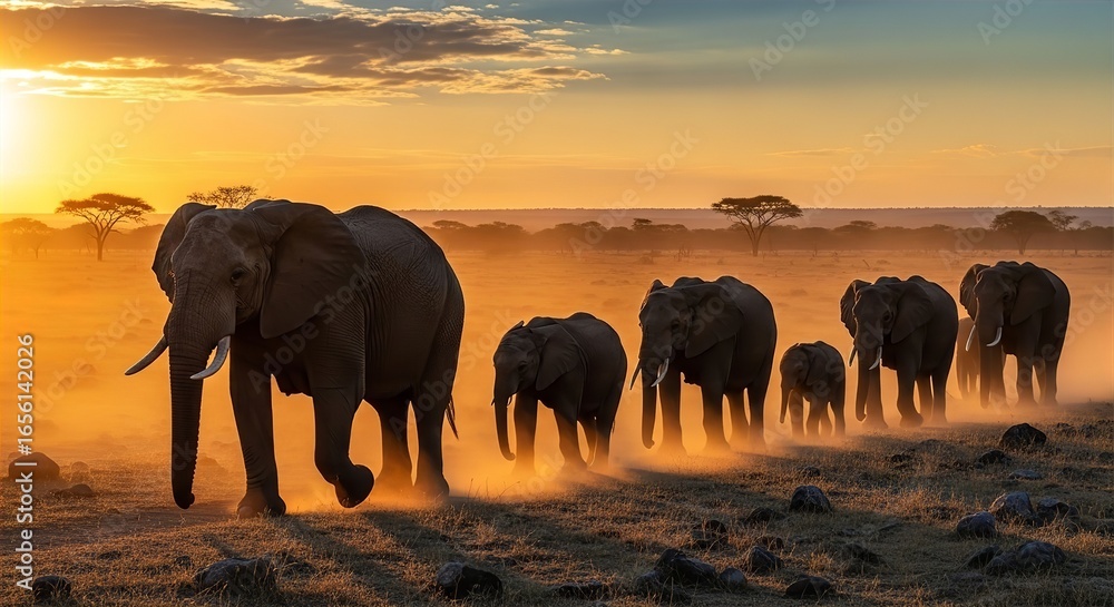 Fototapeta premium Elephant Sunset March