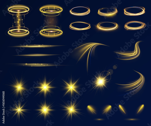 Glow shine sparkle light effect yellow flare line background star beam ray sun spark neon glare vector glistering flash particle