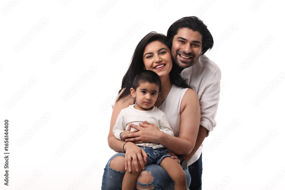 Happy Family With Child On Plain Background Happy Family With Child On Plain Background