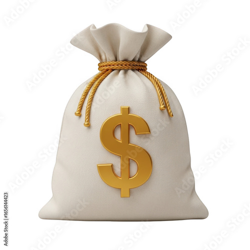 3d realistic money bag with golden dollar symbol