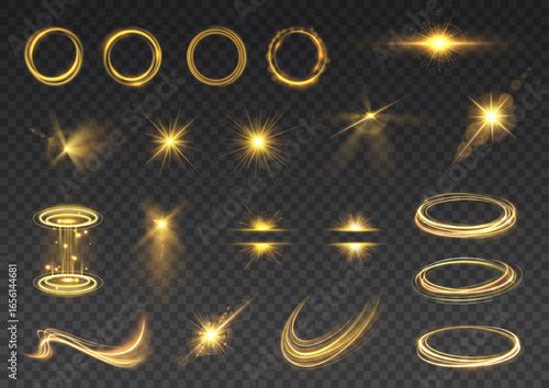 Beam ray glow sparkle light effect yellow flare line background star sun spark neon glare vector glistering flash particle