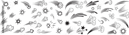 Comic Explosion & Impact FX Pack – 40 Dynamic Black & White Bursts, Clouds, Motion Lines for Graphic Novels, Animation, Pop Art & DIY Comics