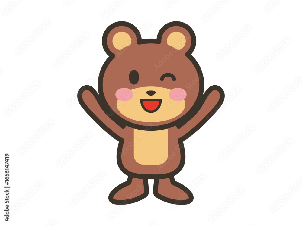 Obraz premium Happy Bear Cartoon Character with Raised Hands Illustration