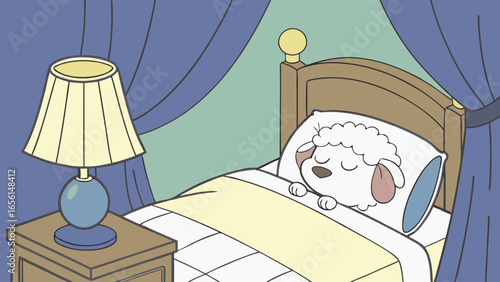 Adorable Lamb Asleep in a Cozy Bed.