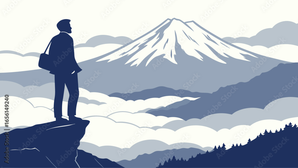 Obraz premium Businessman Contemplating Mountain Scenery.