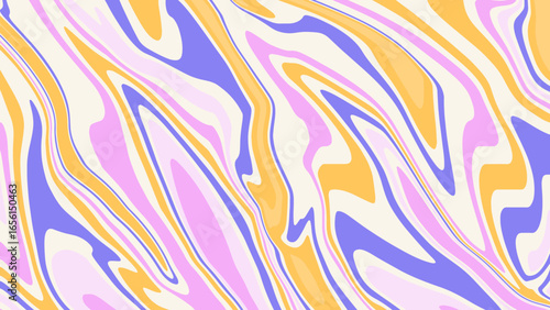 Abstract background with colorful waves. Vector psychedelic pattern in trendy retro 60s, 70s, 90s style	