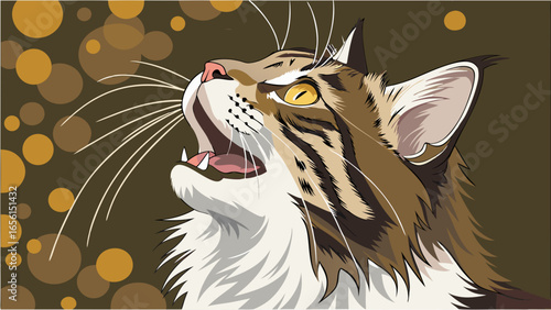 Cartoon Meowing Cat Portrait with Open Mouth.