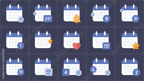 Calendar Icons Set for Business and Personal Time Management Scheduling Appointments and Important Dates Planning and Organization