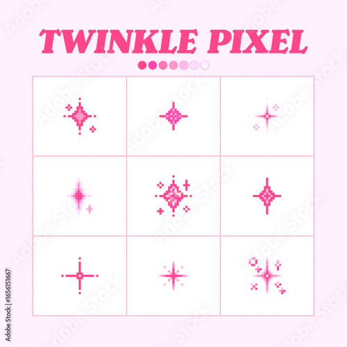 Twinkle Pixel Glitter Icon Set - ピクセル キラキラ 素材セットドット絵 ファンシー キュート ポップ ピクセル