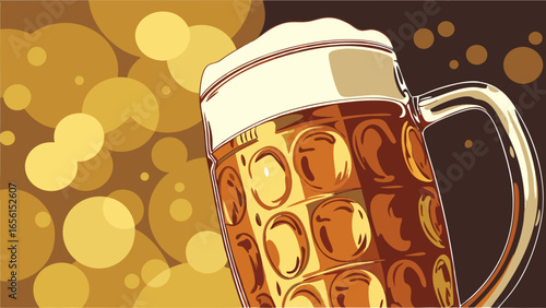 Closeup of a Full Beer Mug with Frothy Head.