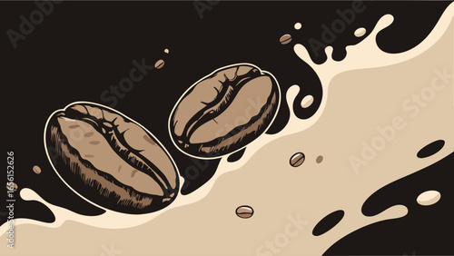 Coffee Beans Splashing in Milk.