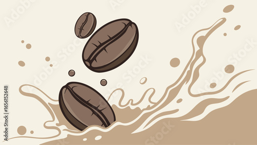 Coffee Beans Splashing into Creamy Liquid.