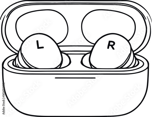 Wireless earbuds in charging case vector illustration modern audio device design element for music technology and accessories