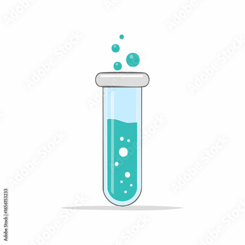 A modern flat icon of a science experiment — test tube with bubbles — for school laboratory activities, editable vector format