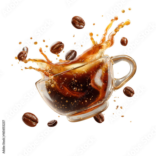 A Cup Of Coffee With coffee Splash isolated on a transparent background