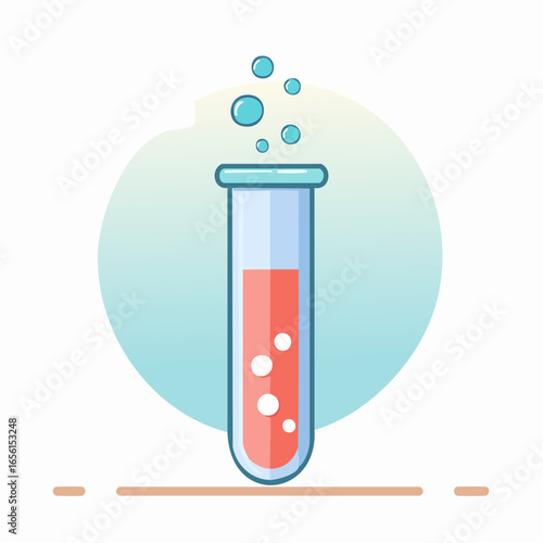 A modern flat icon of a science experiment — test tube with bubbles — for school laboratory activities, editable vector format