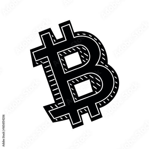 Stylized Black and White Bitcoin Symbol with Road Design Elements