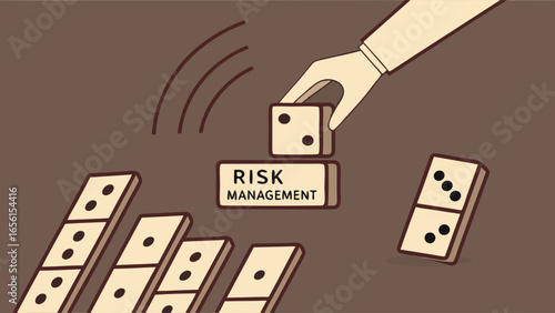 Domino Effect Illustration Representing Risk Management Concept.