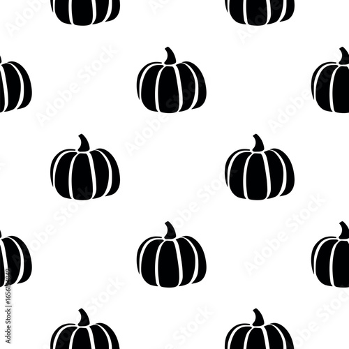 Vector seamless pattern with black pumpkins in flat style. Halloween or thanksgiving background and texture.