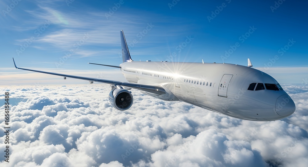 Fototapeta premium Commercial Airliner Soaring Above the Clouds