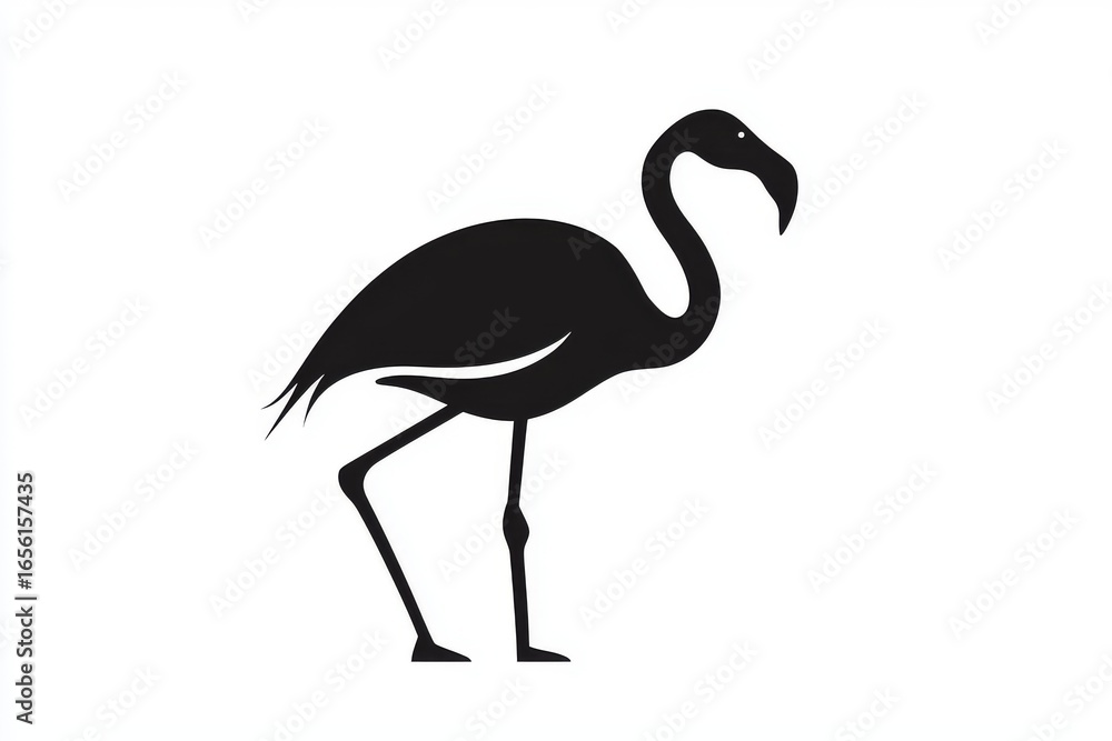 Fototapeta premium Minimalist flamingo silhouette in flat black vector style on white background, simple shapes design suitable for logo or icon concepts