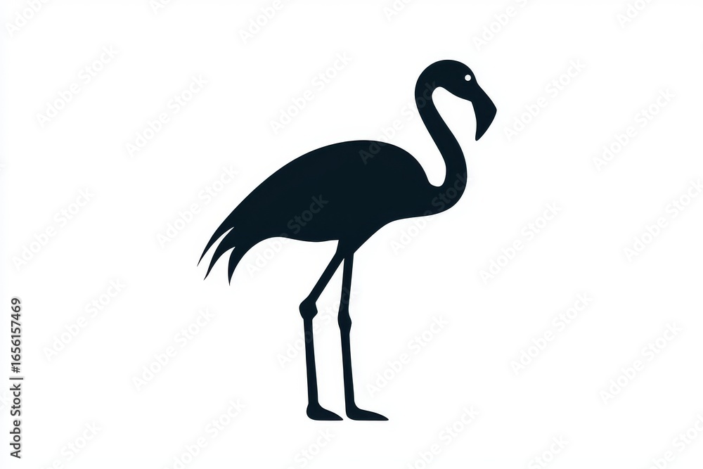Fototapeta premium Minimalist flamingo silhouette in flat black vector style on white background, simple shapes design suitable for logo or icon concepts