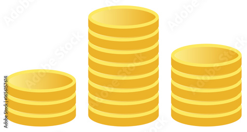 Three Stacks of Gold Gradient Simple Coin Arranged from Front Bottom Side