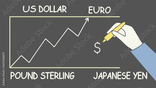 Hand Drawn Chart Showing Rising Currency Values.