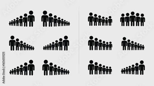 Black figures ascending descending in size people white