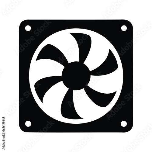 Black and white cooling fan graphic design for computer hardware systems vector art illustration