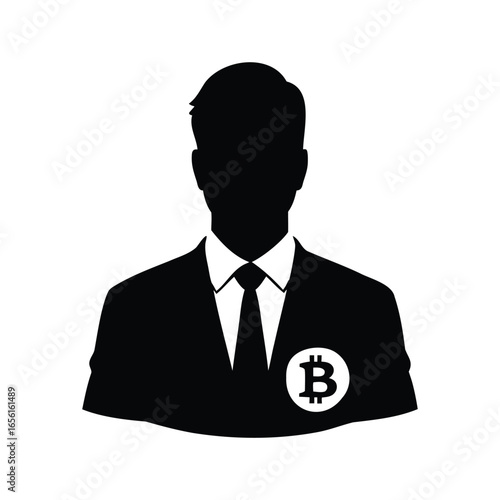 Bitcoin businessman silhouette in a suit and tie, ready for success vector illustration