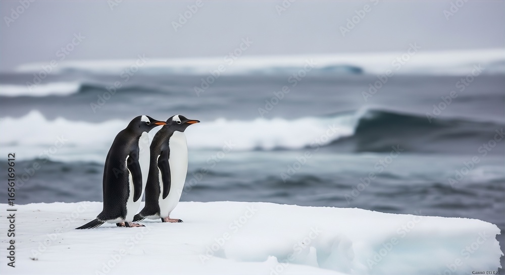 Obraz premium Penguin Pair on Ice Cliff