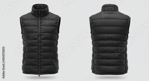Modern Black Puffer Vest: Front & Back Views