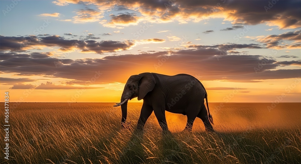Naklejka premium African Elephant at Sunset
