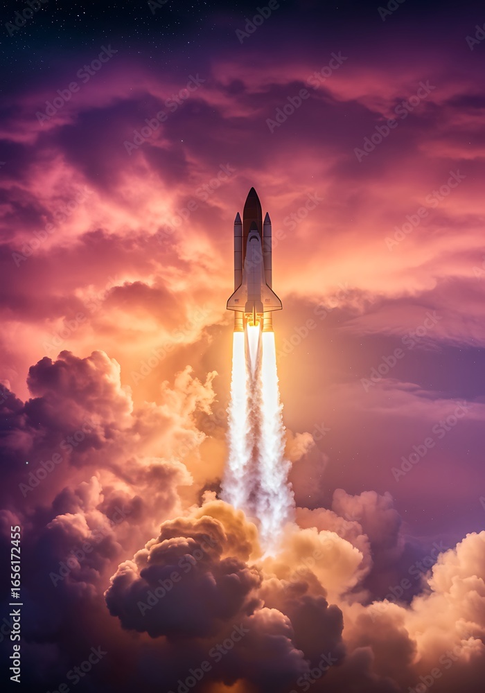 Obraz premium 夕焼け宇宙船発進