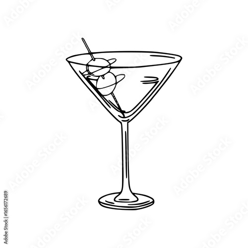 minimalist martini glass with olives