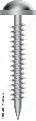 Realistic metallic screw featuring helical threads and a domed head, representing construction and DIY projects, isolated on a transparent background for versatile design use