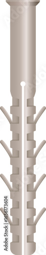 Realistic vector illustration of a plastic wall plug expanding as it is inserted into a pre drilled hole, providing a secure grip for screws in various construction and DIY projects