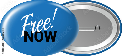 Oval blue button featuring the words Free Now, designed to attract attention for a special offer, isolated against a transparent background for versatile use in marketing materials