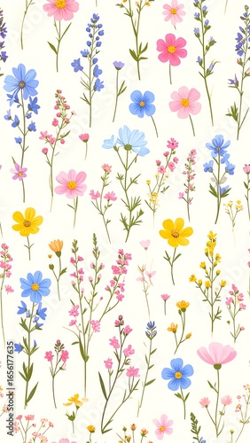 Vibrant wildflowers in pastel hues on white