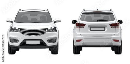 silver car font and back view isolated on transparent background, cutout