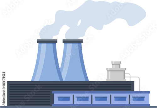 Large industrial factory emitting smoke from chimney polluting the surrounding environment with harmful emissions, concept of air pollution and environmental damage