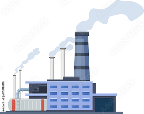 Large industrial factory emitting thick smoke and harmful pollutants from towering chimneys, illustrating the significant environmental damage and industrial impact on air quality and climate