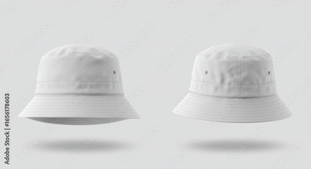 Fototapeta premium Blank White Bucket Hats: Mockup Template