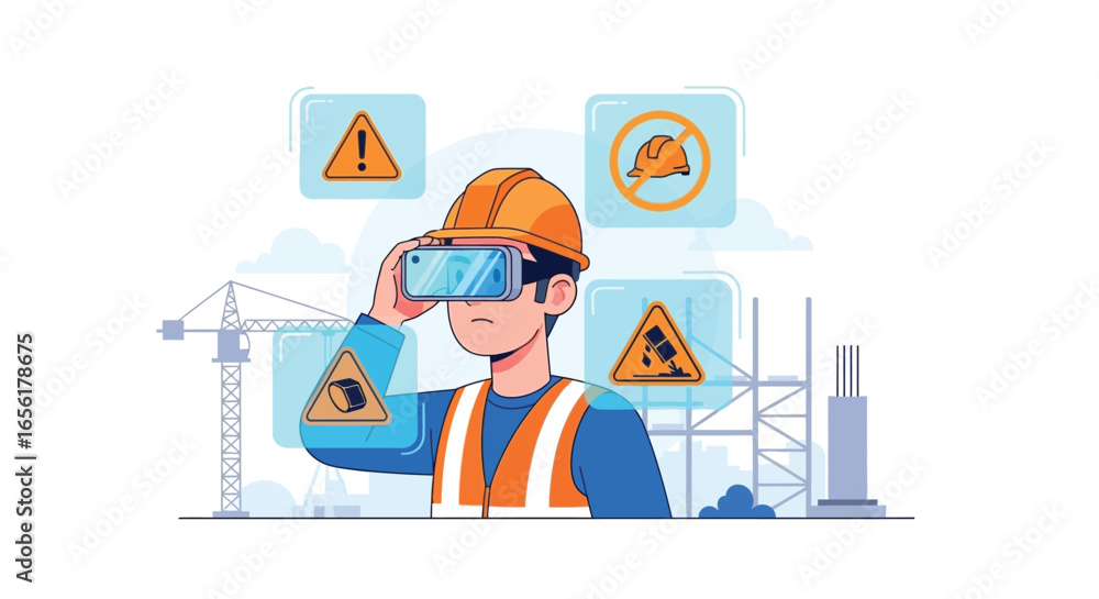 Obraz premium Advanced virtual reality solutions for construction industry safety and operational training, revolutionizing site management.