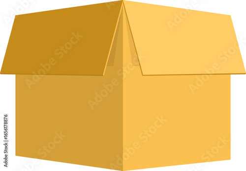 Slightly open cardboard box waiting to be filled, ideal for shipping or storage, resting on a transparent background, ready for composition