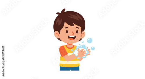 Happy Boy Washing Hands Hygiene and Health Illustration