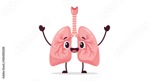 Cute cartoon lungs illustration showing the respiratory system, health, and anatomy